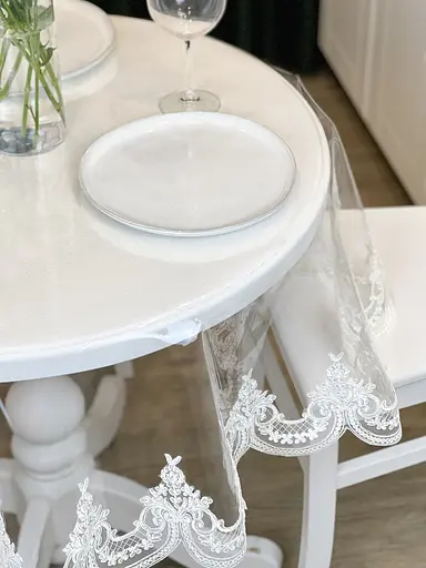 Силиконовая скатерть с молочным кружевом корд Elit 190х150 см - фото 8