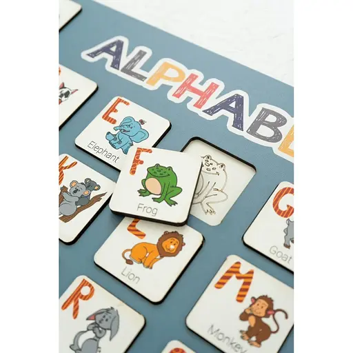 Дерев'яна абетка-вкладиш англійська "ALPHABET" Vladico 3240-03-002 синя 29х39 см - фото 2