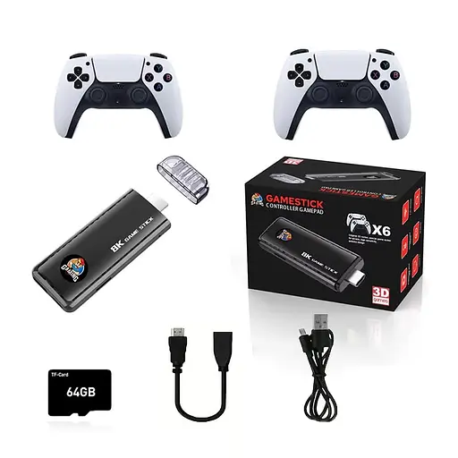 Игровая консоль черная Data Frog X6 H133 Game Stick 64GB приставка гейм стик +39800 игр - фото 2