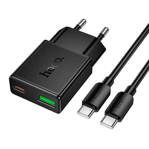Адаптер сетевой HOCO C to C cable Speed ​​PD Ultra-thin charger set N73 |1Type-C/1USB, 20W/3A, PD/QC| - фото 1
