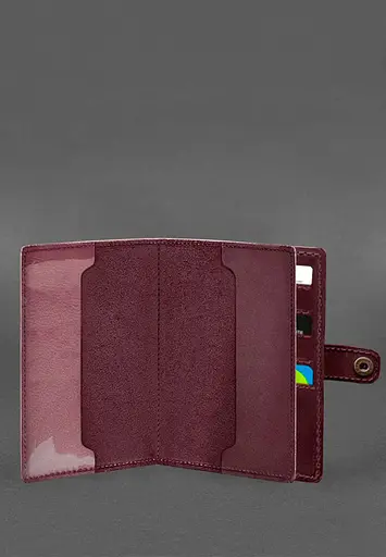 Кожаная обложка-портмоне для военного билета 15.0 бордовая Crazy Horse - фото 3