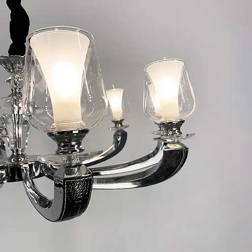 Люстра на 10 подвійних плафонів із елементами чорної екошкіри Line.F S 865/10 BK - фото 7