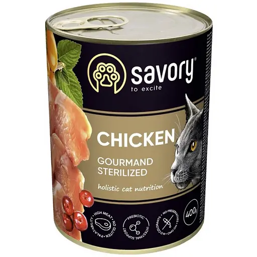 Уценка. Влажный корм для взрослых стерилизованных кошек Savory Cat Can Adult Sterilised с курицей 400 г