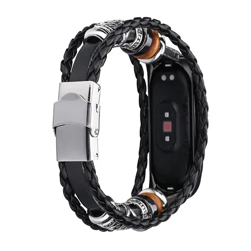 Ремінець вінтажний Carprie для фітнес-браслета Xiaomi Mi Band 8 і 9 Type A Black-black - фото 3