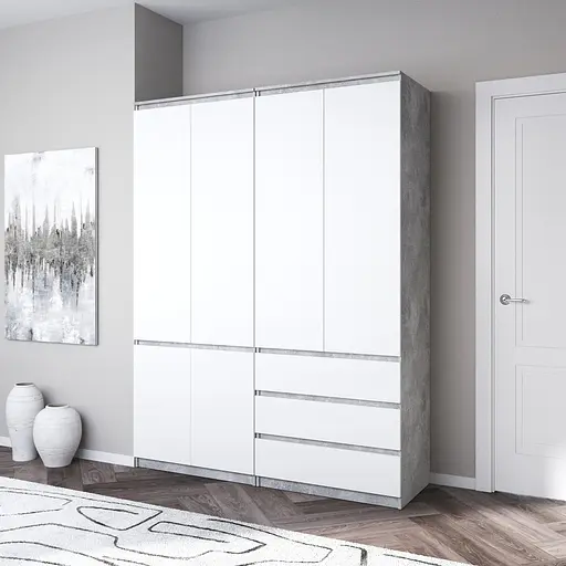 Шкаф для одежды Vays, со штангой и полками, комплект из 2 шкафов R10+R16 Бетон-Белый фасад