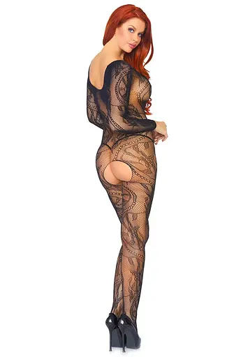 Бодистокинг Leg Avenue Swirl Lace Bodystocking One size Black ажурная ткань доступ - фото 2