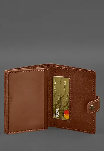 Кожаная обложка-портмоне для военного билета офицера запаса (узкий документ) Светло-коричневая - фото 7