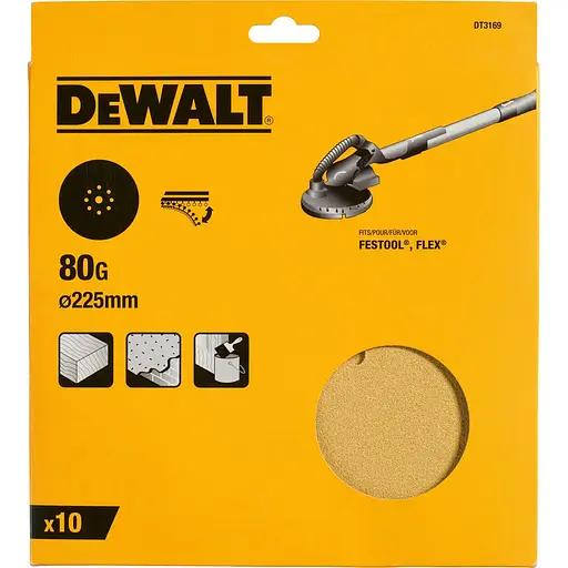 Шлифовальный лист DeWalt для эксцентриковых шлифмашин 80 мкм 225 мм 10 шт. (DT3169)