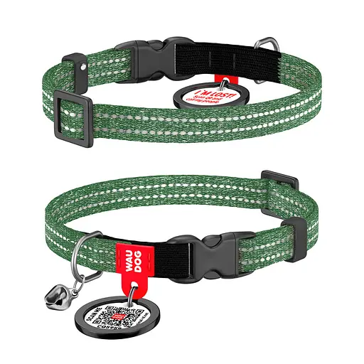 Ошейник для кошек из восстановленного хлопка Waudog Re-cotton с QR-паспортом светоотражающий пластиковый фастекс XS Ш 10 мм Дов