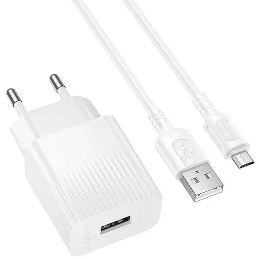 МЗП Borofone BAS71A Source 10.5W (1USB-A) + кабель USB to MicroUSB White - фото 2