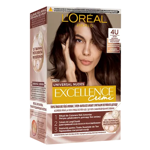 Стойкая крем-краска для волос L'Oreal Paris Excellence Crème Universal Nudes 4U Универсальный каштановый 192 мл