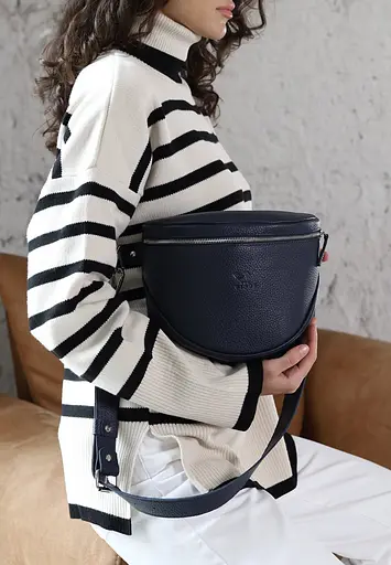 Шкіряна сумка поясна-кроссбоді Vacation темно-синя флотар - фото 2