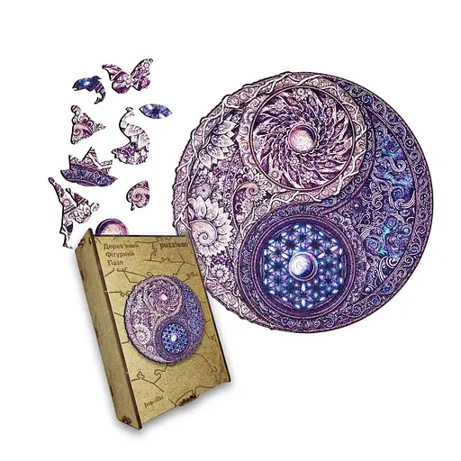 Пазл деревянный Инь-ян Мандала, А4, Картонная коробка 100 элементов.