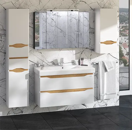 Тумба з умивальником Sanwerk Ліга Air 90 Мессина з умивальником Принц MV0000394 Горіх - фото 2