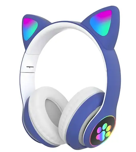Бездротові Bluetooth навушники котячі вушка CAT STN-28 з мікрофоном та LED RGB підсвічуванням сині - фото 2