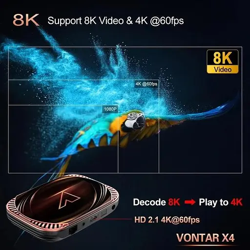 Vontar X4 4/64Gb Amlogic S905X4 Android 11.0, Смарт ТВ 8K HDR приставка Android SmartTV Box, медіа плеєр, YouTube та фільми без реклами, налаштування Android TV у подарунок - фото 5