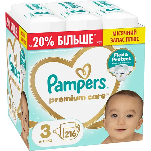Подгузники Pampers Premium Care Размер 3 (6-10 кг) 216 шт. - фото 1