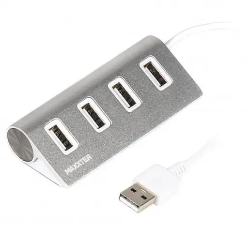 USB-Хаб Maxxter USB 2.0 4хUSB2.0 Silver (HU2A-4P-01) - фото 1
