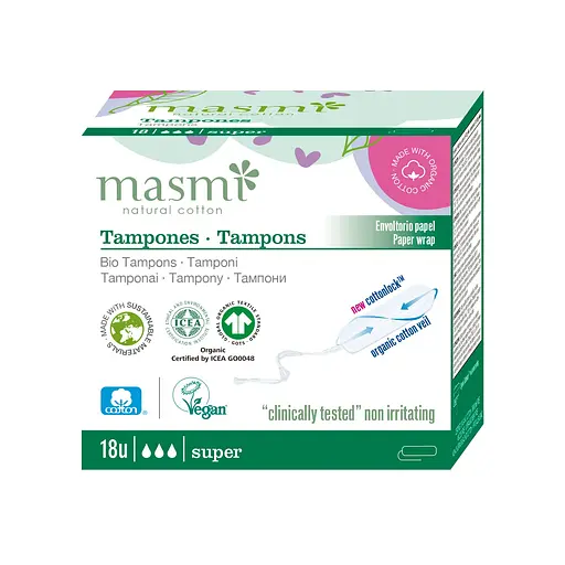 Органические тампоны Super без аппликатора Masmi 18 шт. - фото 1