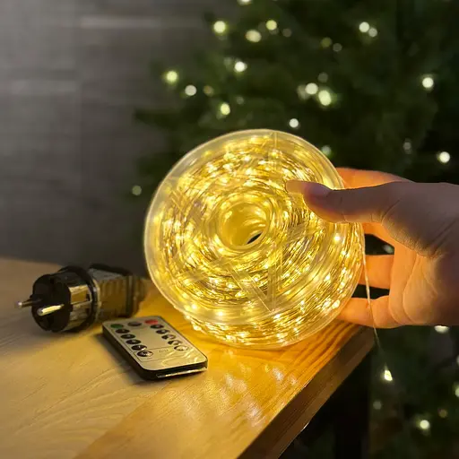 Світлодіодна гірлянда Роса 300 метрів тепле біле світло білий провід 3000 LED 8 режимів з пультом - фото 2