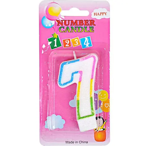 Свеча-цифра цветная с блестками 7, 10-116
