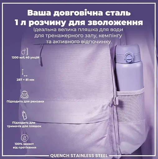 Пляшка для води ION8 металева 1200 мл Stainless Steel Periwinkle (I8SS1000PERI) - фото 5