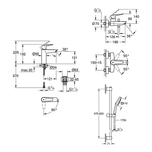 Набір змішувачів 3 в 1 для ванної кімнати Grohe QuickFix Start M-Size UA202301ME Хром - фото 2