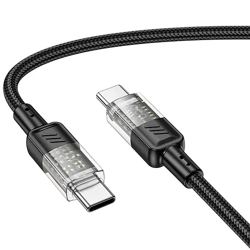 Дата кабель Hoco U129 Spirit Transparent Type-C to Type-C 60W (1.2m) Black - фото 2