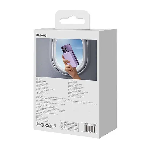 Внешний беспроводной аккумулятор Baseus Magnetic Mini Wireless Fast Charge Power Bank 20000 mAh 20 W фиолетовый - фото 8