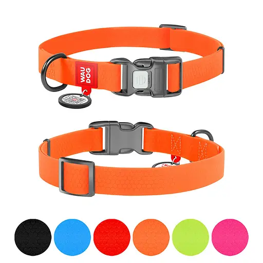 Нашийник для собак водостійкий Waudog Waterproof з QR-паспортом пластикова пряжка-фастекс Ш 20 мм Д 28-40 см помаранчевий - фото 2