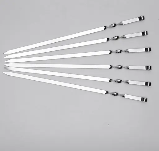 Набір шампурів Yiwu 6 штук із нержавіючої сталі 60х1.5 см для багаття мангала кемпінгу для барбекю шашлику грилю BQ-23 - фото 2