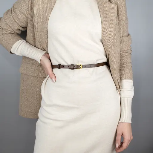 Ремень кожаный женский узкий светло-коричневый HC-1562 (130 см) - фото 2