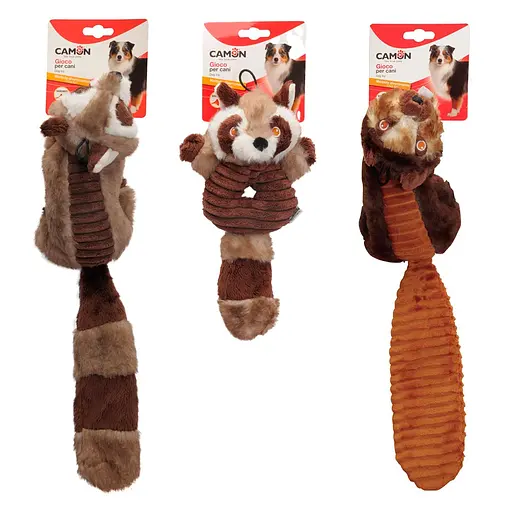 Іграшка для собак Camon білка, бобер та єнот плюшеві з пищалкою та шарудінням в асортименті 28/48 см (AH433)
