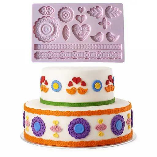 Молд силіконовий кондитерський для мастики та шоколаду «Серця, квіти, листя» 19x12 см Рожевий 88336 - фото 2