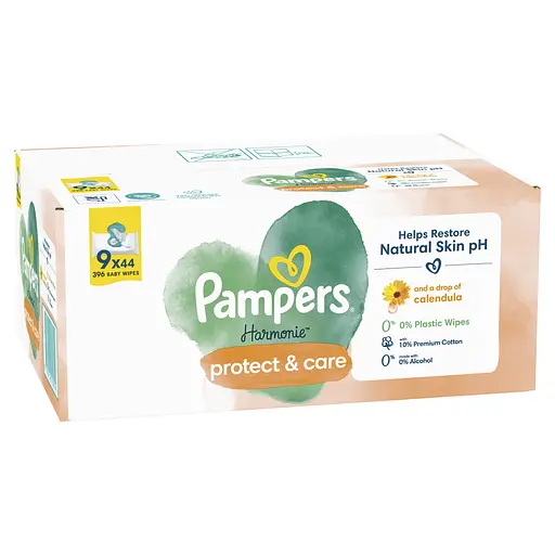 Уцінка. Дитячі вологі серветки Pampers Harmonie Calendula 396 шт. (9 уп. по 44 шт.)  - фото 3