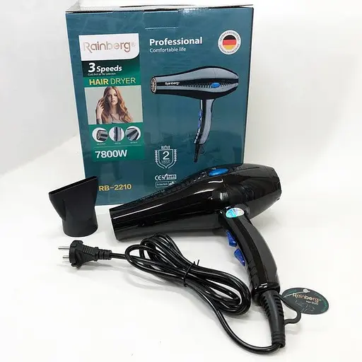 Фен стайлер для сушки и укладки волос Rainberg RB-2210 с концентратором Холодный обдув 7800W Черный - фото 5