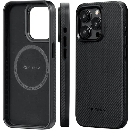 Оригинальный противоударный чехол iPhone 15 Pro Max Pitaka Military Grade MagSafe MagEz 600D Black/Grey - фото 1