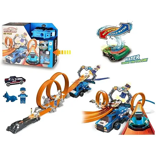 Трек 660 A-97 для трюків, машинка металопластикова, фігурка героя, наліпки, запускач, перешкоди, в коробці - фото 2