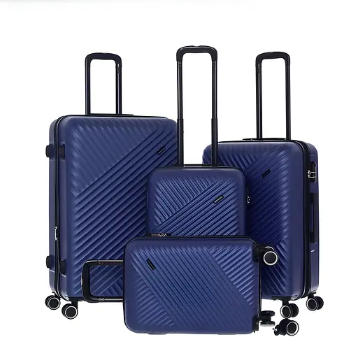 Набор чемоданов 4в1 пластик с кодовым замком и телескопической ручкой синий (635)