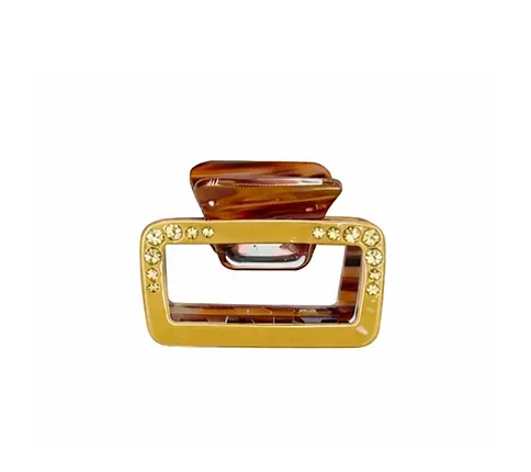 Заколка-краб прямоугольная для волос 5 см со стразами пластиковая с металлическим механизмом Коричневый - фото 1