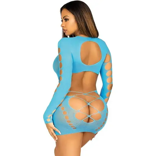 Безшовна міні-сукня Leg Avenue Long sleeve cut out mini dress One size Turquoise - фото 2