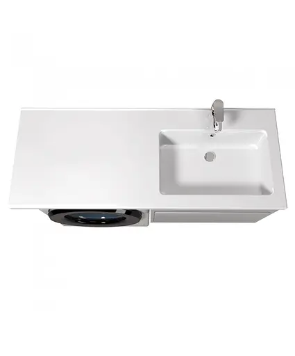 Тумба Мойдодир Wing 60-А-W з умивальником Rodeo 120 R з крилом над пралкою підвісна Білий - фото 7