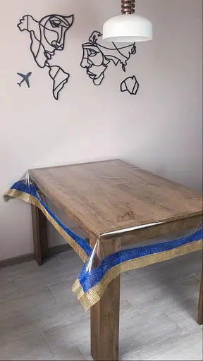 Скатертина силіконова з синьо-жовтою стразовою стрічкою 250х160 см - фото 3