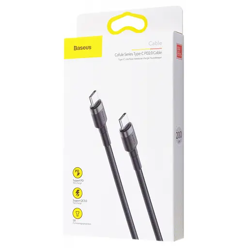 Дата кабель Baseus Cafule Type-C to Type-C Cable PD 2.0 60W (2m) (CATKLF-H) Черный / Серый - фото 5