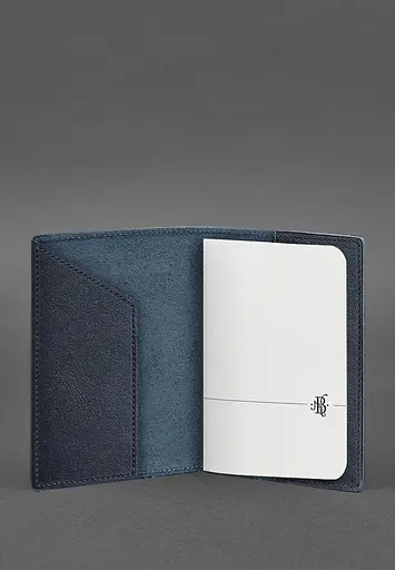 Кожаная обложка для паспорта с картой Украины синий краст - фото 3