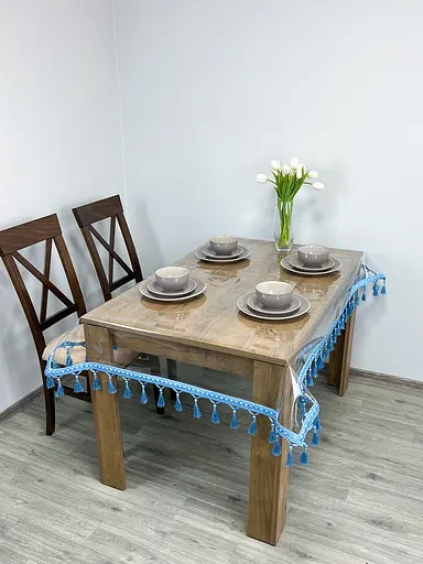 Скатерть силиконовая с синей бахромой 250х160 см - фото 8