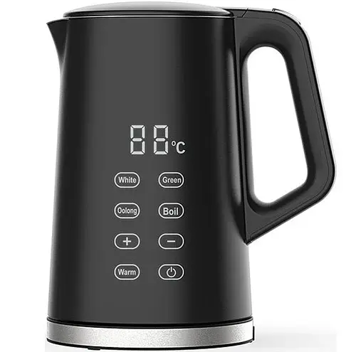 Електрочайник Castle CK-04B, Black, 2200W, 1.7 л, дисковий, подвійні стінки: нержавіюча сталь, пластик, функція регулювання та підтримування температури 40 - 100℃, сенсорний дисплей - фото 1