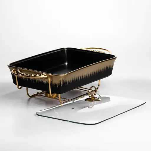 Мармітниця порцелянова Yiwu 2 л на металевій підставці з підігрівом 40х22.5х15.5 см чорний марміт для перших страв ML1106-15 - фото 5