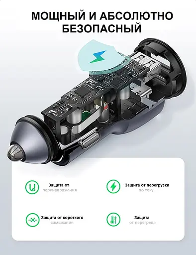 Автозарядний пристрій адаптер швидкий 52.5 вт Ugreen CD213 (60980) 2 порти USB-A + USB-C - фото 9