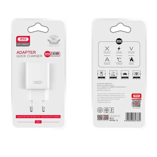 Адаптер сетевой XO Home charger L99 | 1USB/2.4A | - фото 2